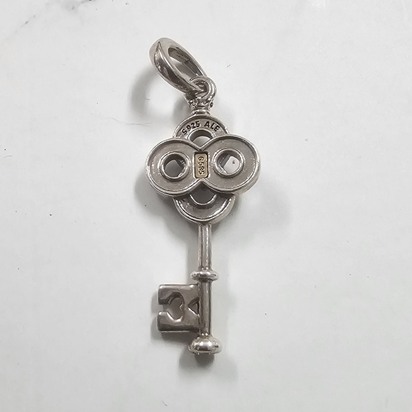 PANDORA 925 14k Gold Two-tone Key & Flower pendant - Picture 6 of 8